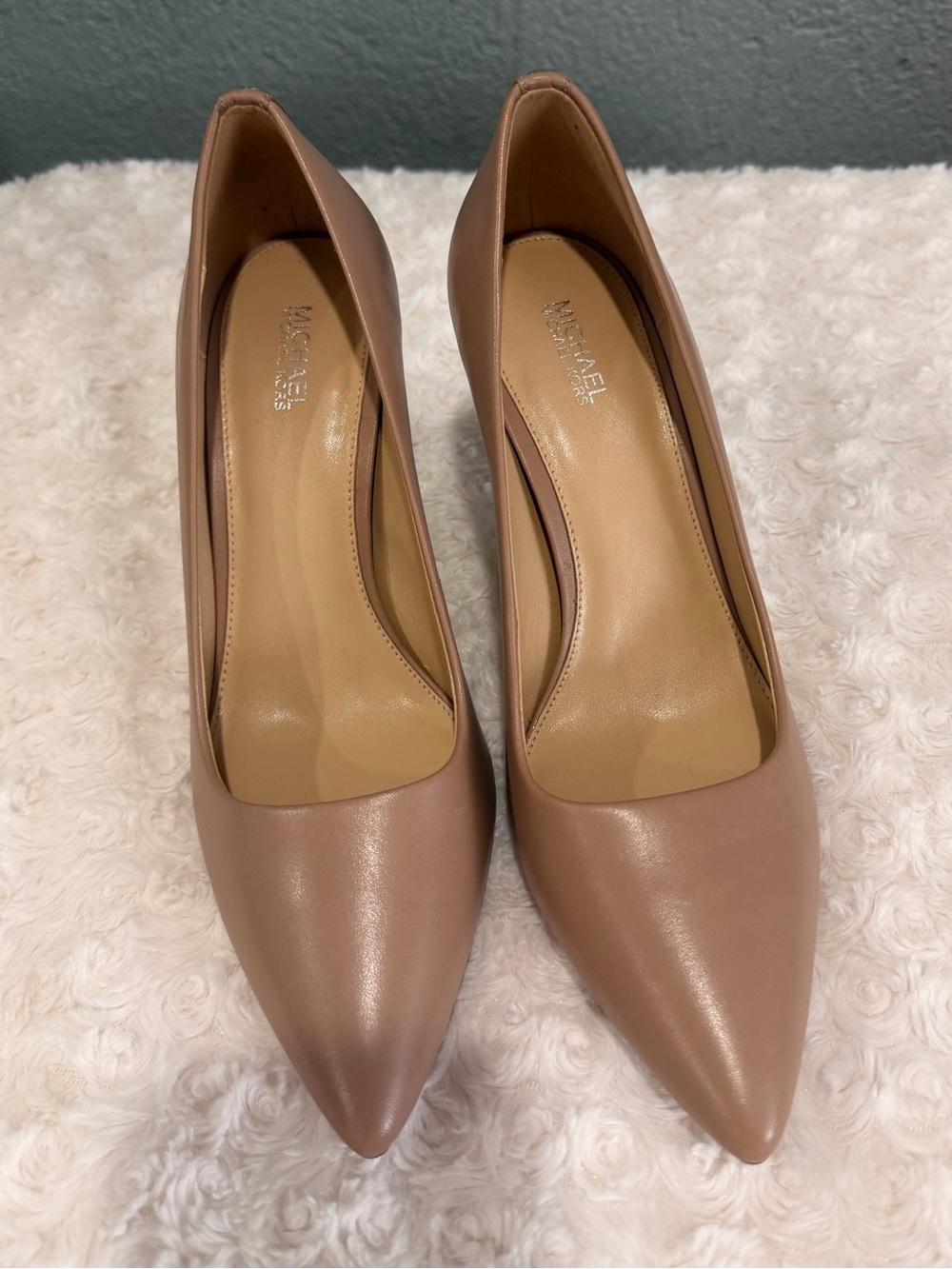 Michael Kors Taupe Pointed-Toe Leather Pumps